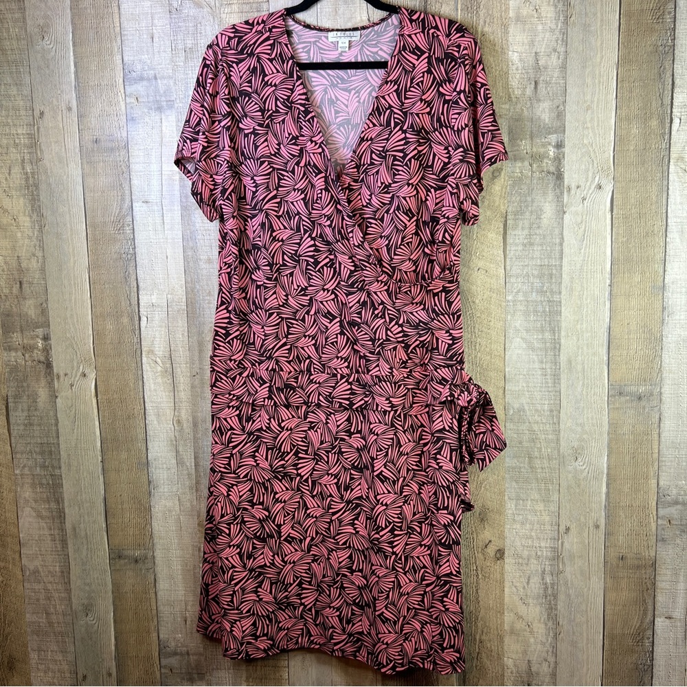 En Focus Women Size 16W Surplice Peplum Side Tie Short Sleeve MIDI-Dress
